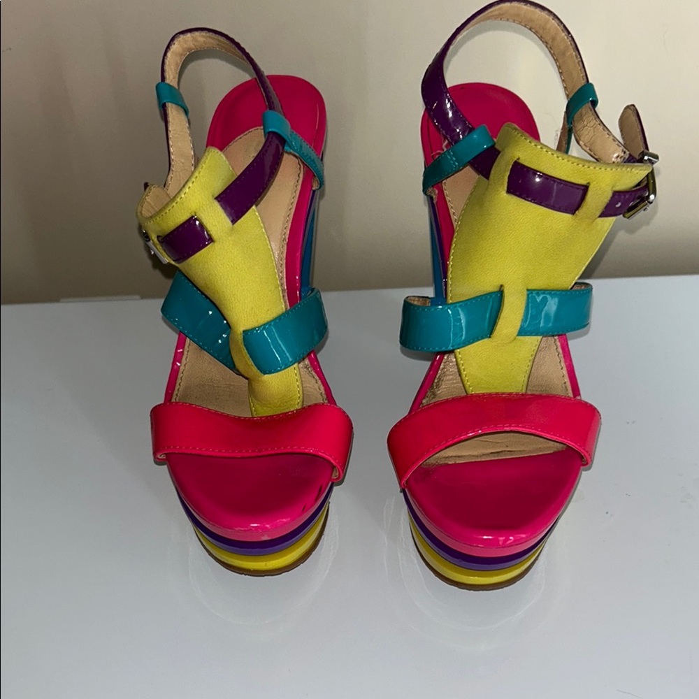 Gianni Bini Pink and Yellow Platform Sandals
